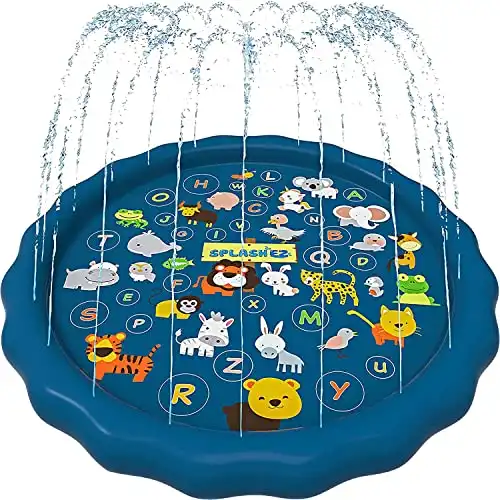 SplashEZ 3-in-1 Splash Pad, Sprinkler for Kids and Baby Pool for Learning Toddler Sprinkler Pool, 60 Outside Water Toys from A to Z Outdoor Play Mat for Babies & Toddlers