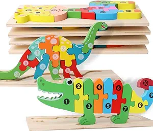 SHIERDU Wooden Puzzles for Toddlers – Pack of 6
