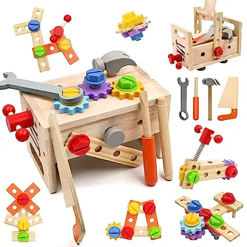 Montessori Wooden Tool Set for Kids, 29 Pcs Tool Toys for Toddler 1-3 Year Old with Tool Box, Educational Pretend Play Learning Resources Construction Stem Toys, Gifts for 3+ Years Old Boy Girl