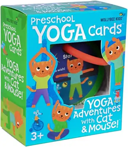 MOLLYBEE KIDS Preschool Yoga Cards for Kids Adventures with Cat and Mouse, Includes 4 Activity Themes and 40 Unique Poses, Gifts for Ages 3+
