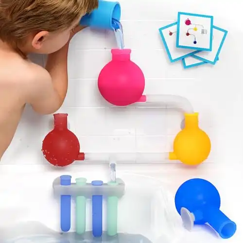 Aqualab Bath Toys for Kids Ages 4-8 - Science Themed Wall Suction Silicone Bath Toy – Includes Beaker, Flasks, and Test Tubes