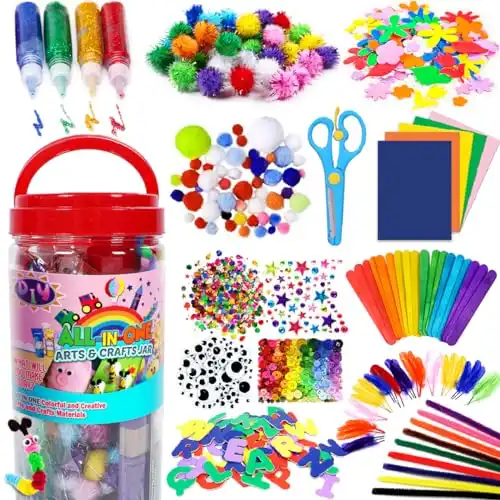FUNZBO Arts and Crafts Supplies – Crafts for Girls 4, 5, 6, 7, 8, 9 Years Old with Glitter Glue Stick, Pipe Cleaners Craft & Craft Tools, School Learning Activities, Birthday Gifts for Kids
