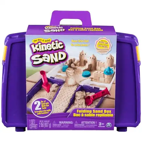 Kinetic Sand, Folding Sand Box with 2lbs of All-Natural, 7 Molds and Tools, Play Sand Sensory Toys for Kids Ages 3 and up