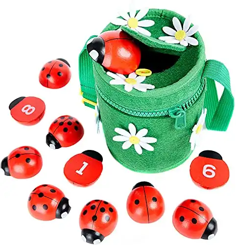 Counting Ladybugs - Montessori Wooden Counting Toy for Girls 3 4 5 Year Old - Ladybug Learning Toys for Toddlers - Preschool Kids Toys for Number Matching, Sorting & Fine Motor Skills - Lady Bug G...