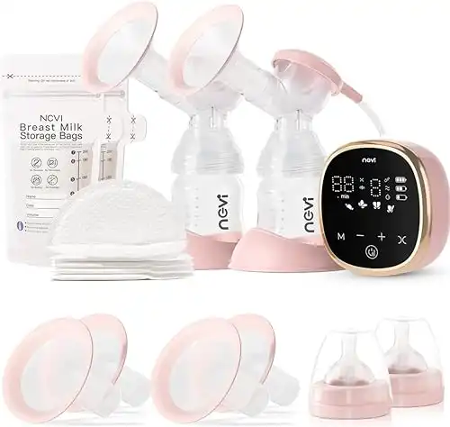 NCVI Double Electric Breast Pump 8782, Portable Anti-Backflow, with 4 Size Flanges, 4 Modes & 9 Levels, LED Display, 10 Breastmilk Storage Bags, Ultra-Quiet and Pain Free Breast Pumps