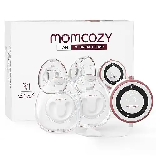 Momcozy Hospital Grade Breast Pump V1 Hands-Free, Double Electric Breast Pump Portable, Smart Touch Screen with 27 Pumping Combinations, Wearable Pump with 5 Flange Sizes
