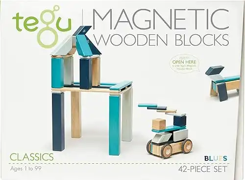 42 Piece Tegu Magnetic Wooden Block Set, Blues, 1-99 years old