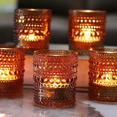 36 PCS Votive Candle Holders Amber Glass Hobnail Tealight Candle Holders for Fall Decor, Halloween, Weddings, Birthday Table Centerpiece Decorations