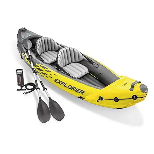 INTEX 68307EP Explorer K2 Inflatable Kayak Set: includes Deluxe 86in Kayak Paddles and High-Output Pump Adjustable Seats with Backrest Removable Skeg 2-Person 400lb Weight Capacity