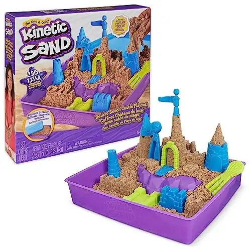 Kinetic Sand, Deluxe Beach Castle Playset with 2.5lbs of Beach Sand, includes Molds and Tools.